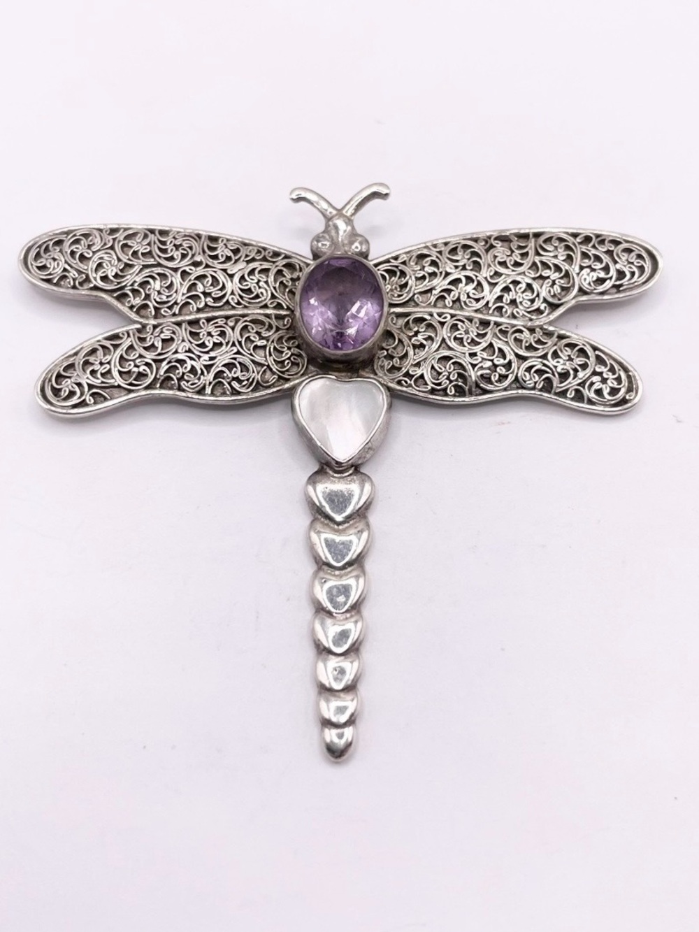 Sterling Silver Dragonfly Brooch with Purple Amethyst Accent - Picture 9 of 9